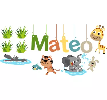 Customaizable name jungle animals text wall sticker - TenStickers