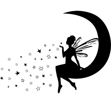 Fairy blowing stars on the moon fantasy wall sticker - TenStickers