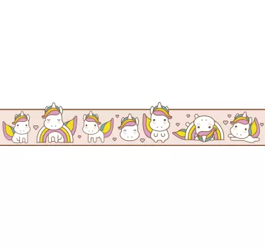 Glamour unicorns and rainbows set wall border decal - TenStickers