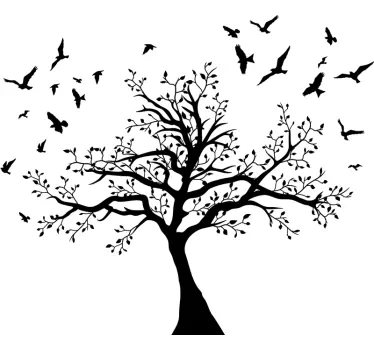 Thick tree with birds tree wall decal - TenStickers
