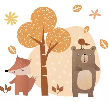Animals and tree illustration wall art decal - TenStickers