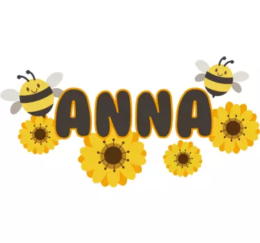 Flower with bee illustration wall art decal - TenStickers