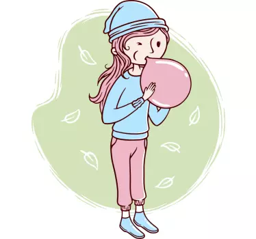 Cute woman blowing balloons wall decal - TenStickers