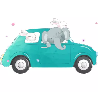 Cute bunnies in the car car decal - TenStickers