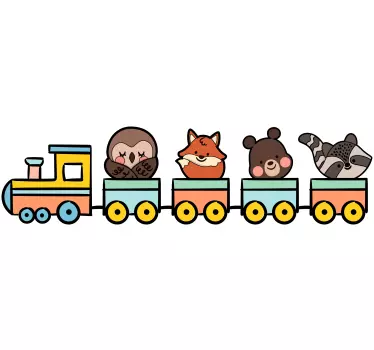 lovely animal train illustration wall art - TenStickers