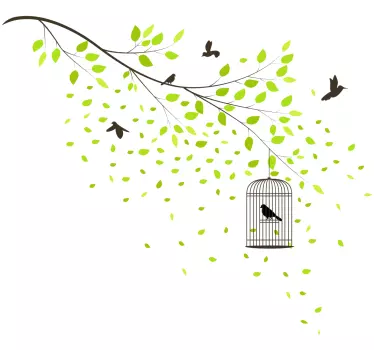 Birds flying over green tree wall decal - TenStickers