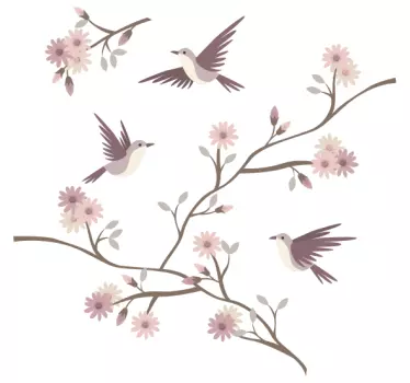 Flowers in spring with little birds flower wall decal - TenStickers
