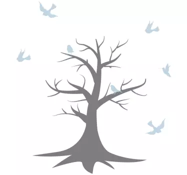 Tree with white leaves and birds  illustration wall art - TenStickers