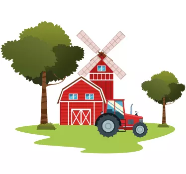 Tractors and trees illustration wall art decal - TenStickers