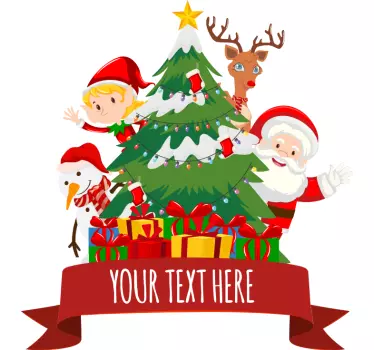 Cartoon, Christmas tree and characters christmas wall decal - TenStickers