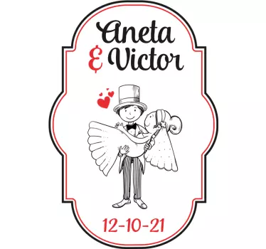 Custom Couple Illustration wedding sticker - TenStickers