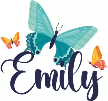 Custom name bicolor butterflies wall stickers - TenStickers