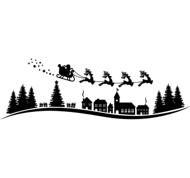 Santa flying with stars and snowflakes christmas wall sticker - TenStickers