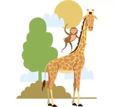 Tree with Giraffe and Monkeys wild animal sticker - TenStickers