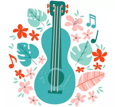 Guitar with flowers musical wall stickers - TenStickers