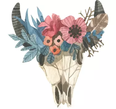 Watercolor bull skull floral wall decal - TenStickers