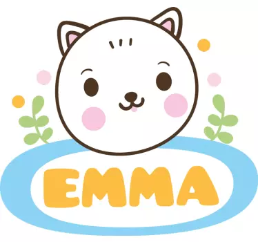 Kid's name tag label with cat Kids Bedroom Wall  decal - TenStickers