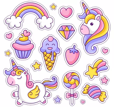 Unicorn with rainbow and sweets cinema decal - TenStickers