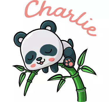 Panda with bamboo and name baby wall decal - TenStickers