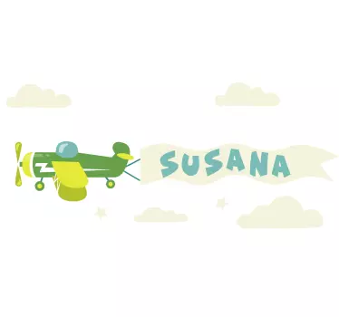 Plane with name and clouds illustration wall art - TenStickers