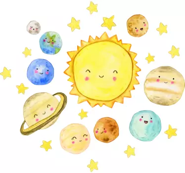 Solar system adorable watercolor space decal - TenStickers