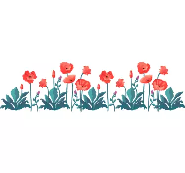 Drawn poppies with butterflies flower wall decor - TenStickers