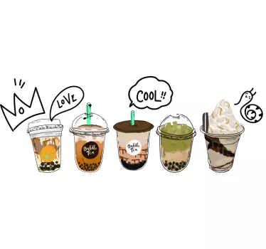 Collection bubble tea coffee icons with text sticker - TenStickers