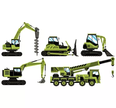 Green Tractor and bulldozers toy decal - TenStickers