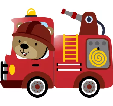 Cute Bear Fire Truck wall stickers for kid - TenStickers