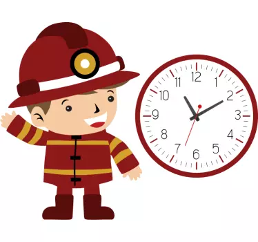 Firefighter clock  Kids Bedroom wall sticker - TenStickers