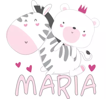 Baby Zebra and bear name teddy wall decal - TenStickers