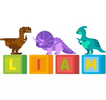 Name in squares dinosaur  dragon wall sticker - TenStickers