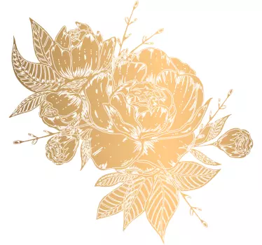 Peony gold flower wall decal - TenStickers