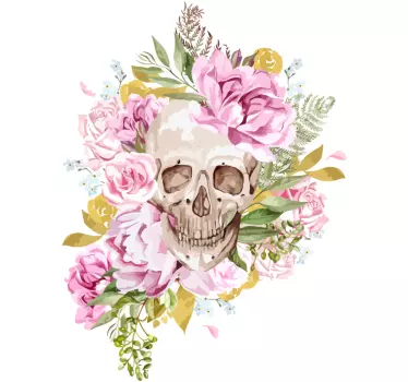 peony surrounding a skull flower wall decor - TenStickers