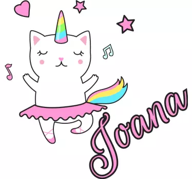 Personalized name cat dancer character wall stickers - TenStickers