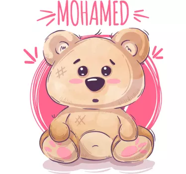 Personalized name pink teddy bear wall stickers - TenStickers