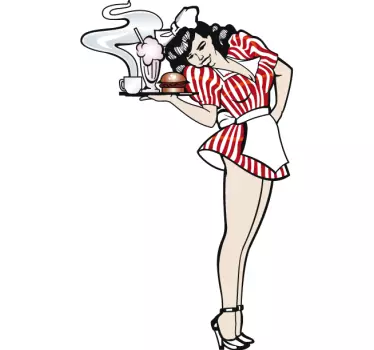 Waitress girl retro fridge sticker - TenStickers