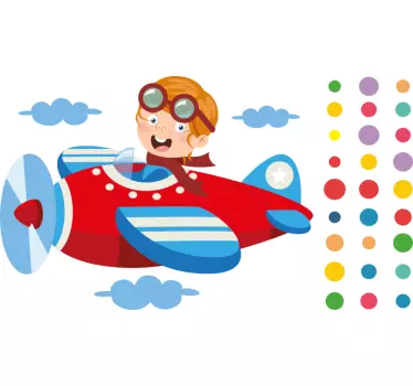 Red airplane with confetti illustration wall art - TenStickers