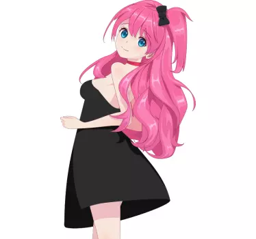 Anime girl in elegant black dress cartoon wall decal - TenStickers
