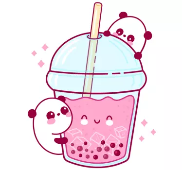 Cute panda with milk tea cartoon wall sticker - TenStickers