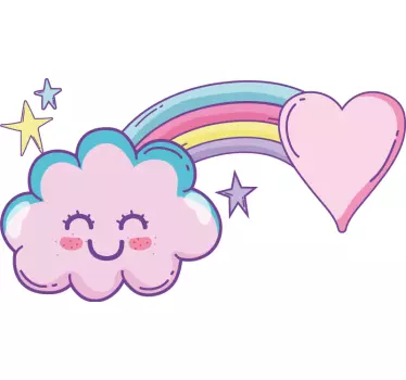 Smiling cloud cartoon rainbow with heart decal - TenStickers