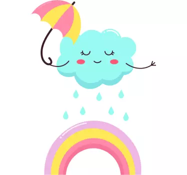 Smiling cloud raining on rainbow cartoon decal - TenStickers