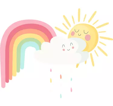 Happy sun and clouds with rainbow cartoon wall decal - TenStickers