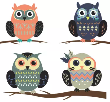 Nordic owls illustration wall art decal - TenStickers