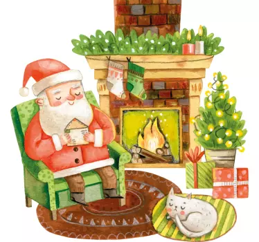 Fireplace Father Christmas christmas wall decal - TenStickers
