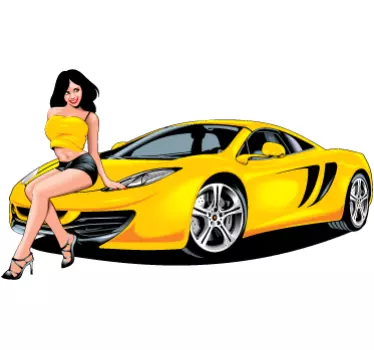 Yellow Speedster and Pin Up Girl Sticker - TenStickers