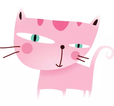 Pink Cat Illustration Wall Sticker - TenStickers