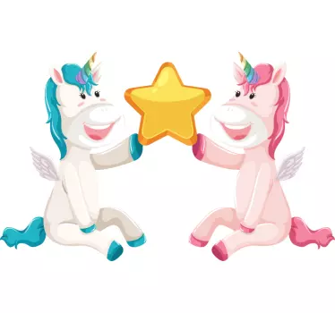 Two unicorn holding star fairy tale wall decal - TenStickers