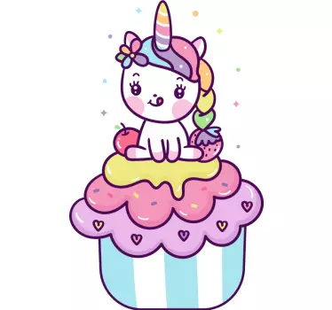 Cartoon unicorn sitting on cupcake fairy tale wall decal - TenStickers