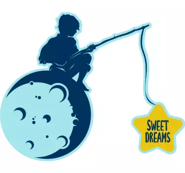 Child fishing moon wall stickers for kid - TenStickers